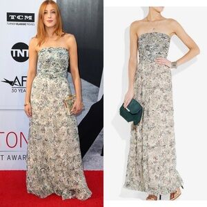 L'AGENCE Grey Floral Silk Chiffon Strapless Maxi Dress